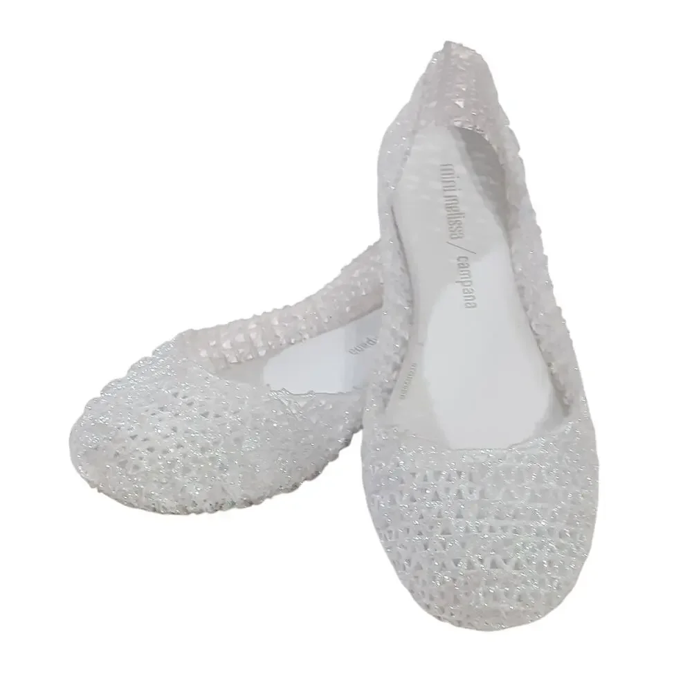 Mini Melissa Campana Ultra Gel White Glitter Gel Flats Girls 3 Jelly Shoes Clear